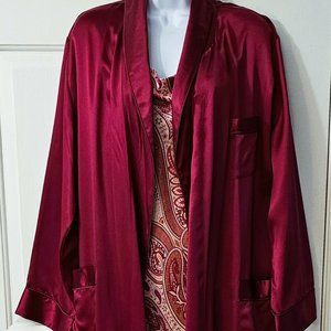 NWOT Target Womens Nightgown & Robe Set Long 100% Silk Red Paisley Small